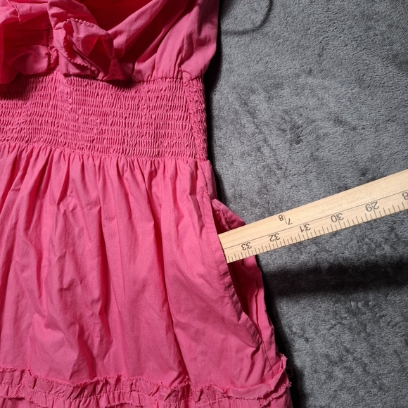 House Of Harlow 1960 Ruffled Tiered Maxi Dress Pockets Pink Small Milkmaid - Picture 9 of 9